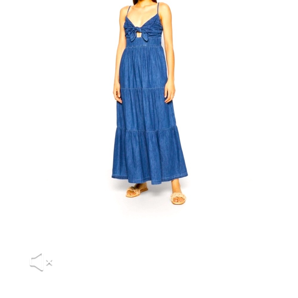 Blue Sleeveless Tie Front Maxi Dress